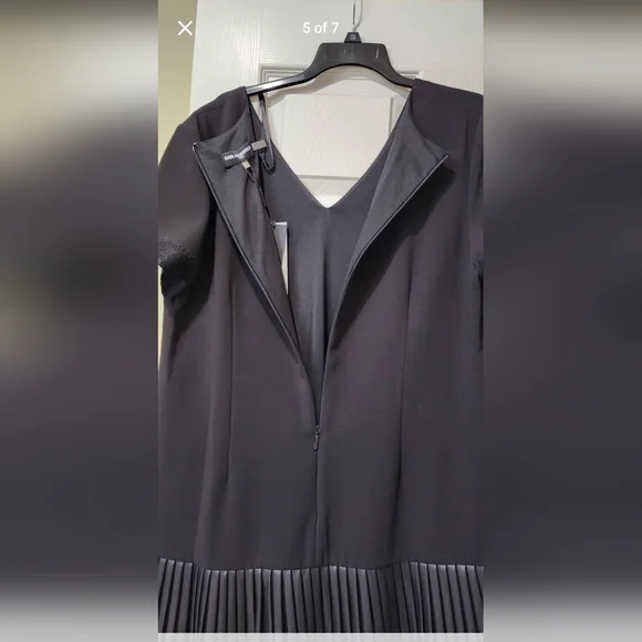 Karl Lagerfeld Flapper Style, Black Lace & Faux Leather Trim Dress - Picture 5 of 7